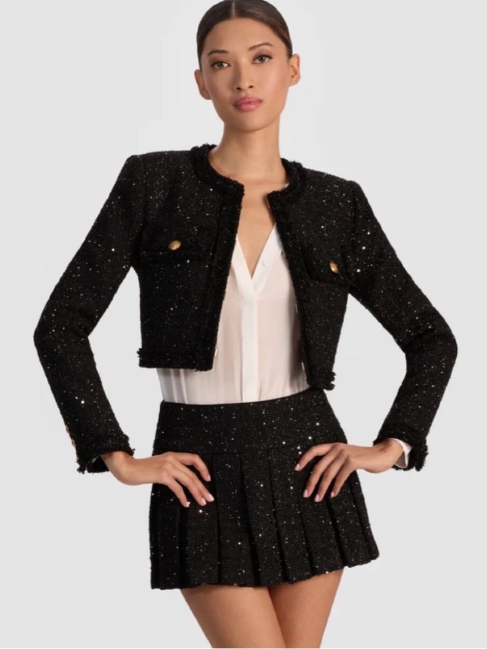Alice + Olivia Dumont Embellished Tweed Jacket size 6